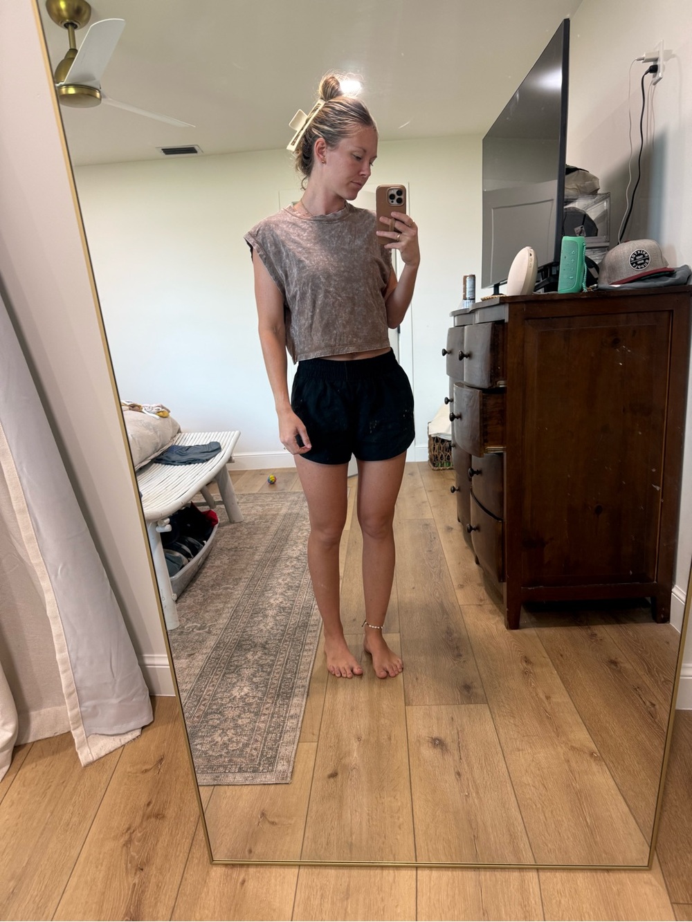 American Eagle Outfitters Washed Brown Cropped Muscle Tee